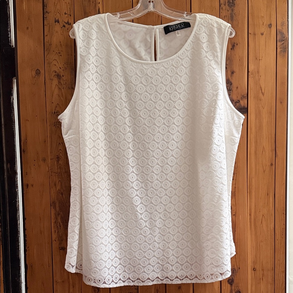 Plus Size 2X Kasper Women's Sleeveless White Lace Top